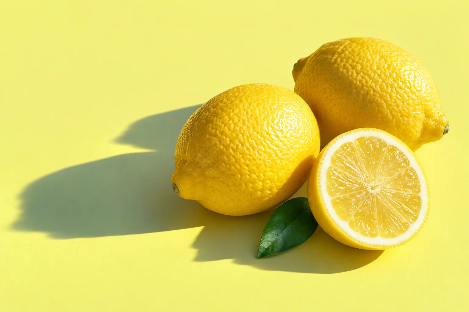 Whole and cut lemons in warm sunlight