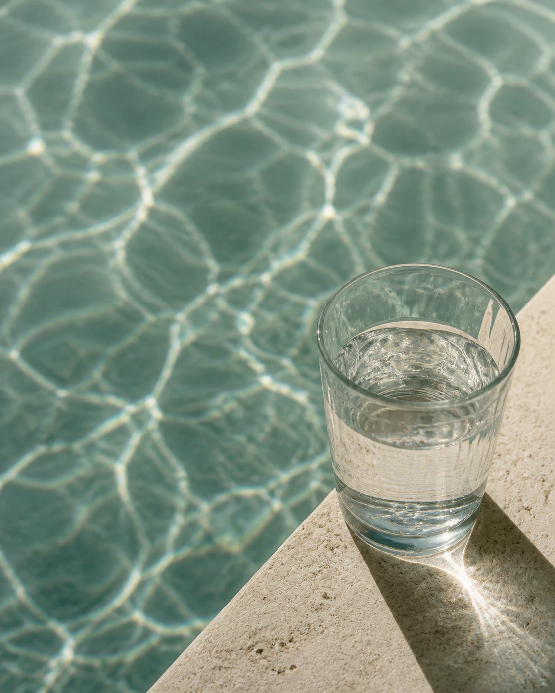 Clear drinking water on a limestone edge beside luminous water